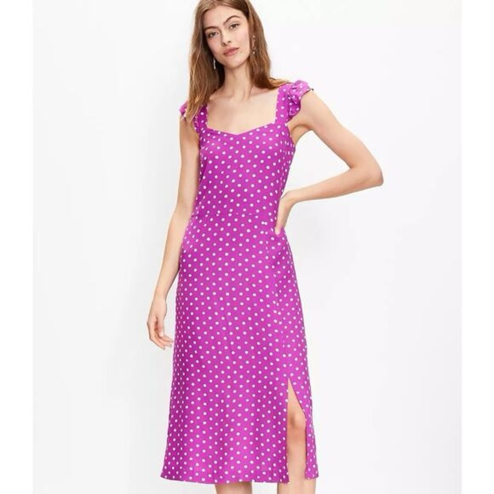 LOFT Fuchsia Pink Polka Dot Midi Dress